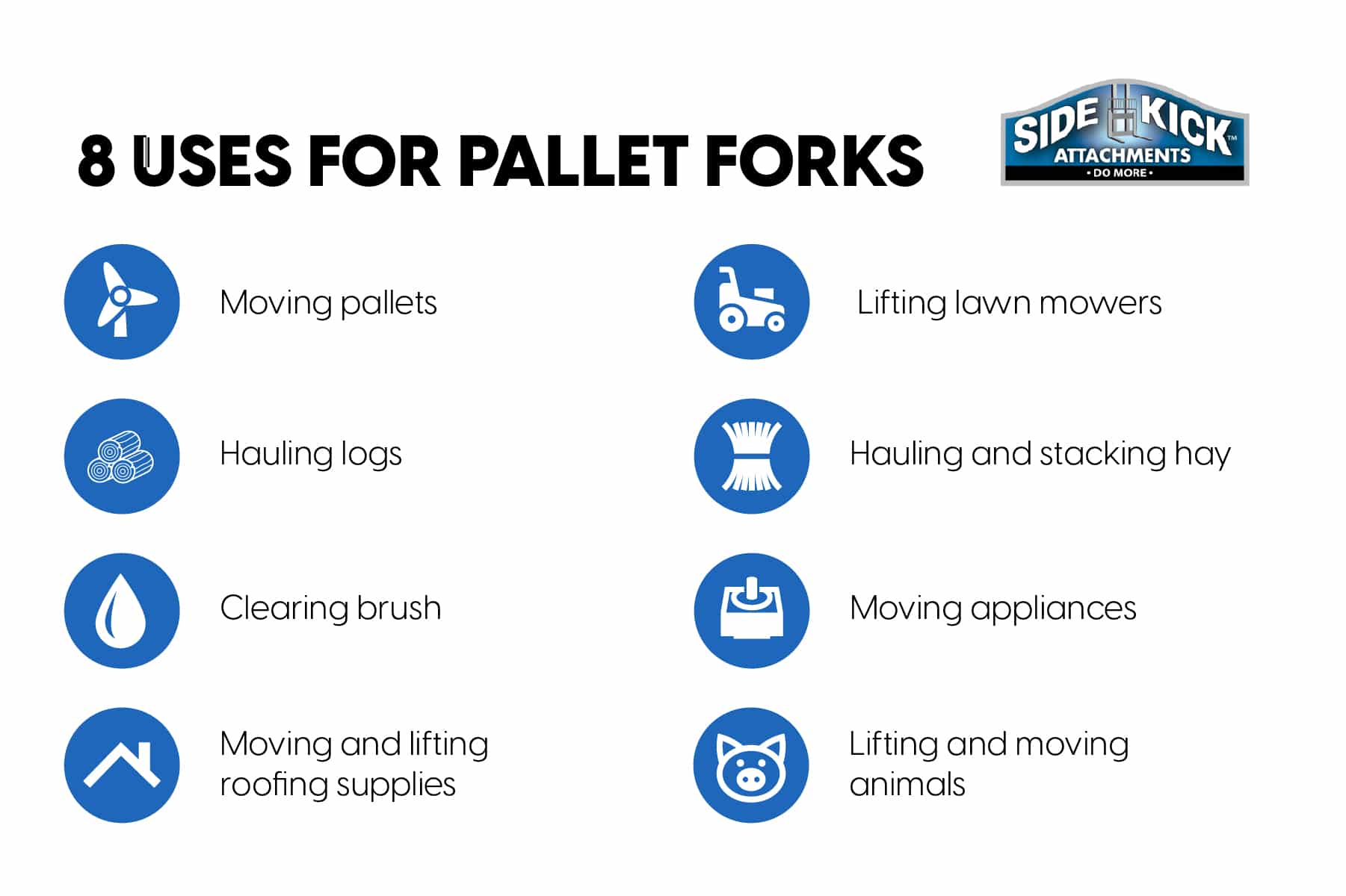 graphic showing 8 uses for pallet forks
